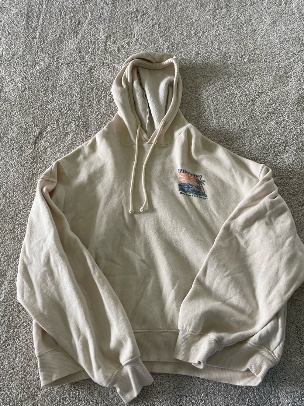 Billabong Cream Hoodie with Small Sunset Palm Chest Graphic
